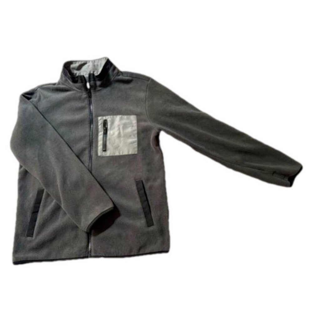 Old Navy Grey Black Fleece Youth Boy XL Size 14/16 Zippered Jacket